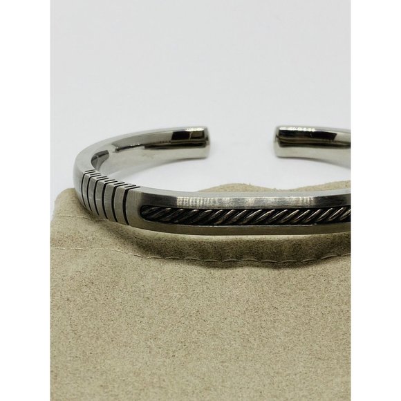 Rare Retired DY David Yurman Titanium 925 ￼ Thoroughbred Cable Cuff bracelet - Picture 8 of 8